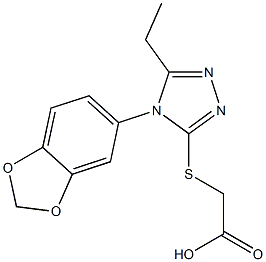 2-{[4-(2H-1,3-benzodioxol-5-yl)-5-ethyl-4H-1,2,4-triazol-3-yl]sulfanyl}acetic acid Struktur