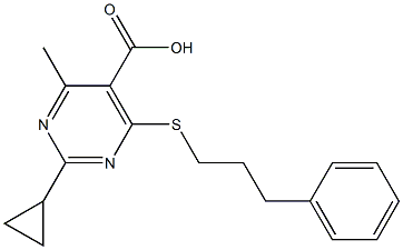 2-cyclopropyl-4-methyl-6-[(3-phenylpropyl)thio]pyrimidine-5-carboxylic acid Struktur