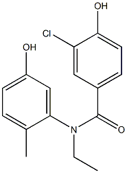 3-chloro-N-ethyl-4-hydroxy-N-(5-hydroxy-2-methylphenyl)benzamide Struktur