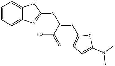 2-Propenoic  acid,  2-(2-benzoxazolylthio)-3-[5-(dimethylamino)-2-furanyl]-,  (2E)- Struktur