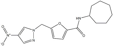 N-cycloheptyl-5-({4-nitro-1H-pyrazol-1-yl}methyl)-2-furamide Struktur