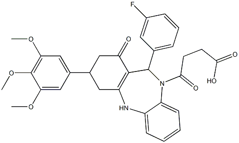 4-[11-(3-fluorophenyl)-1-oxo-3-(3,4,5-trimethoxyphenyl)-1,2,3,4,5,11-hexahydro-10H-dibenzo[b,e][1,4]diazepin-10-yl]-4-oxobutanoic acid Struktur