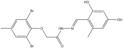 2-(2,6-dibromo-4-methylphenoxy)-N'-(2,4-dihydroxy-6-methylbenzylidene)acetohydrazide Struktur