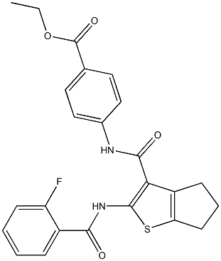 ethyl 4-[({2-[(2-fluorobenzoyl)amino]-5,6-dihydro-4H-cyclopenta[b]thien-3-yl}carbonyl)amino]benzoate Struktur