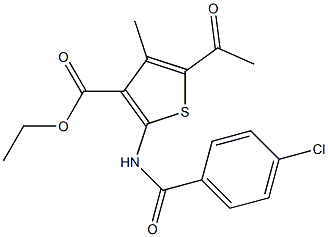 ethyl 5-acetyl-2-[(4-chlorobenzoyl)amino]-4-methyl-3-thiophenecarboxylate Struktur