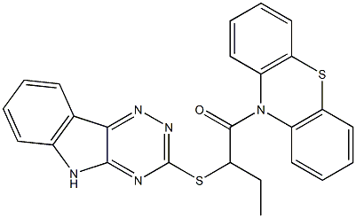 10-[2-(5H-[1,2,4]triazino[5,6-b]indol-3-ylsulfanyl)butanoyl]-10H-phenothiazine Struktur