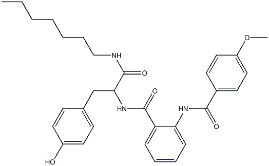 N-[2-(heptylamino)-1-(4-hydroxybenzyl)-2-oxoethyl]-2-[(4-methoxybenzoyl)amino]benzamide Struktur