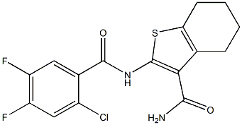 2-[(2-chloro-4,5-difluorobenzoyl)amino]-4,5,6,7-tetrahydro-1-benzothiophene-3-carboxamide Struktur