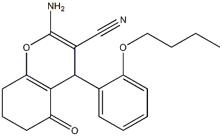 2-amino-4-(2-butoxyphenyl)-5-oxo-5,6,7,8-tetrahydro-4H-chromene-3-carbonitrile Struktur