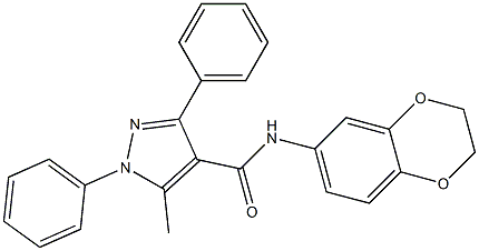 N-(2,3-dihydro-1,4-benzodioxin-6-yl)-5-methyl-1,3-diphenyl-1H-pyrazole-4-carboxamide Struktur