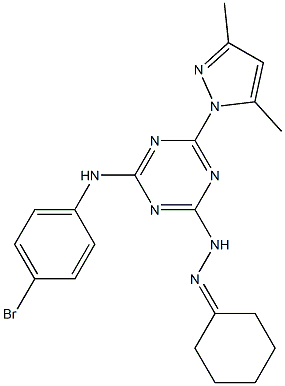 cyclohexanone [4-(4-bromoanilino)-6-(3,5-dimethyl-1H-pyrazol-1-yl)-1,3,5-triazin-2-yl]hydrazone Struktur