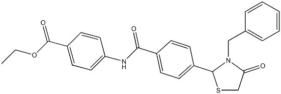 ethyl 4-{[4-(3-benzyl-4-oxo-1,3-thiazolidin-2-yl)benzoyl]amino}benzoate Struktur