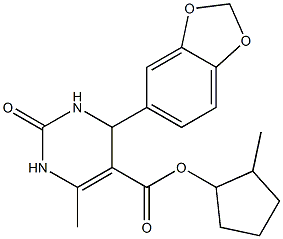 2-methylcyclopentyl 4-(1,3-benzodioxol-5-yl)-6-methyl-2-oxo-1,2,3,4-tetrahydro-5-pyrimidinecarboxylate Struktur