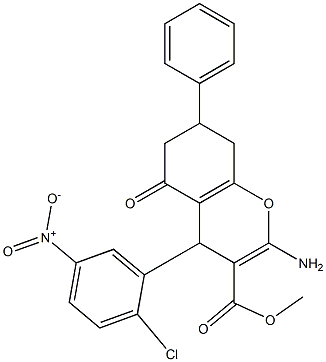 methyl 2-amino-4-{2-chloro-5-nitrophenyl}-5-oxo-7-phenyl-5,6,7,8-tetrahydro-4H-chromene-3-carboxylate Struktur