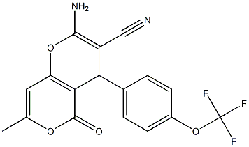 2-amino-7-methyl-5-oxo-4-[4-(trifluoromethoxy)phenyl]-4H,5H-pyrano[4,3-b]pyran-3-carbonitrile Struktur