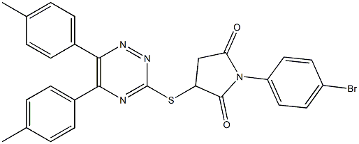 3-{[5,6-bis(4-methylphenyl)-1,2,4-triazin-3-yl]sulfanyl}-1-(4-bromophenyl)-2,5-pyrrolidinedione Struktur