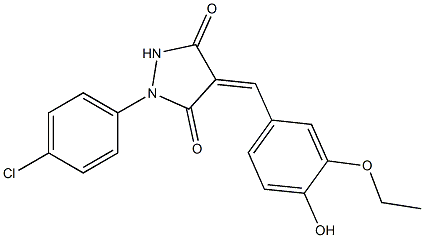 1-(4-chlorophenyl)-4-(3-ethoxy-4-hydroxybenzylidene)-3,5-pyrazolidinedione Struktur