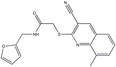 2-[(3-cyano-8-methylquinolin-2-yl)sulfanyl]-N-(furan-2-ylmethyl)acetamide Struktur