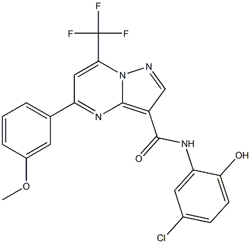 N-(5-chloro-2-hydroxyphenyl)-5-[3-(methyloxy)phenyl]-7-(trifluoromethyl)pyrazolo[1,5-a]pyrimidine-3-carboxamide Struktur