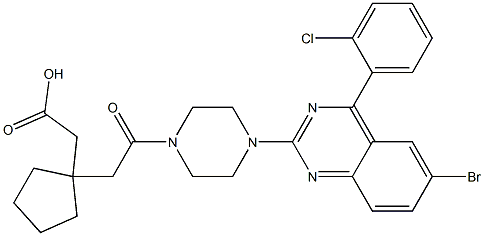 [1-(2-{4-[6-bromo-4-(2-chlorophenyl)quinazolin-2-yl]piperazin-1-yl}-2-oxoethyl)cyclopentyl]acetic acid Struktur