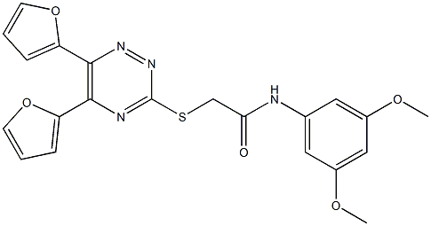 2-{[5,6-di(2-furyl)-1,2,4-triazin-3-yl]sulfanyl}-N-(3,5-dimethoxyphenyl)acetamide Struktur