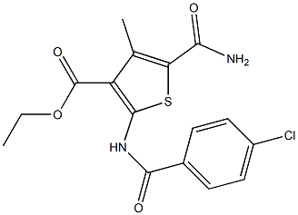 ethyl 5-(aminocarbonyl)-2-[(4-chlorobenzoyl)amino]-4-methyl-3-thiophenecarboxylate Struktur