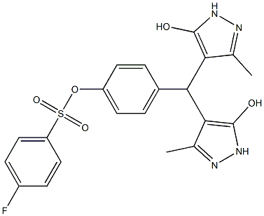 4-[bis(5-hydroxy-3-methyl-1H-pyrazol-4-yl)methyl]phenyl 4-fluorobenzenesulfonate Struktur