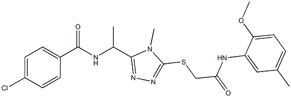 4-chloro-N-[1-(5-{[2-(2-methoxy-5-methylanilino)-2-oxoethyl]sulfanyl}-4-methyl-4H-1,2,4-triazol-3-yl)ethyl]benzamide Struktur