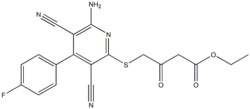 ethyl 4-{[6-amino-3,5-dicyano-4-(4-fluorophenyl)pyridin-2-yl]sulfanyl}-3-oxobutanoate Struktur