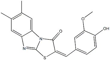 2-(4-hydroxy-3-methoxybenzylidene)-6,7-dimethyl[1,3]thiazolo[3,2-a]benzimidazol-3(2H)-one Struktur