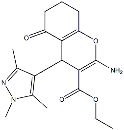 ethyl 2-amino-5-oxo-4-(1,3,5-trimethyl-1H-pyrazol-4-yl)-5,6,7,8-tetrahydro-4H-chromene-3-carboxylate Struktur