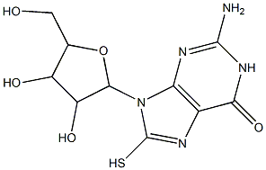 2-amino-9-[3,4-dihydroxy-5-(hydroxymethyl)tetrahydro-2-furanyl]-8-sulfanyl-1,9-dihydro-6H-purin-6-one Struktur