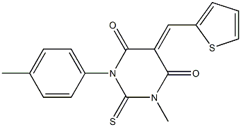 1-methyl-3-(4-methylphenyl)-5-(2-thienylmethylene)-2-thioxodihydro-4,6(1H,5H)-pyrimidinedione Struktur