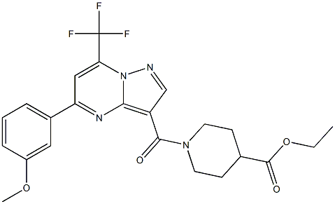 ethyl 1-{[5-[3-(methyloxy)phenyl]-7-(trifluoromethyl)pyrazolo[1,5-a]pyrimidin-3-yl]carbonyl}piperidine-4-carboxylate Struktur