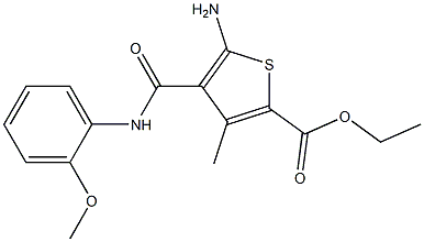 ethyl 5-amino-4-[(2-methoxyanilino)carbonyl]-3-methyl-2-thiophenecarboxylate Struktur