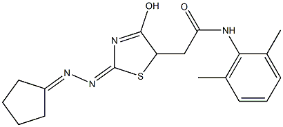 2-[2-(cyclopentylidenehydrazono)-4-hydroxy-2,5-dihydro-1,3-thiazol-5-yl]-N-(2,6-dimethylphenyl)acetamide Struktur