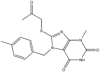 3-methyl-7-(4-methylbenzyl)-8-[(2-oxopropyl)sulfanyl]-3,7-dihydro-1H-purine-2,6-dione Struktur