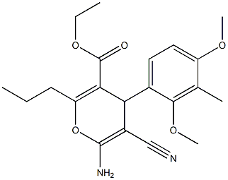 ethyl 6-amino-5-cyano-4-(2,4-dimethoxy-3-methylphenyl)-2-propyl-4H-pyran-3-carboxylate Struktur