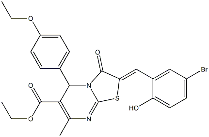 ethyl 2-(5-bromo-2-hydroxybenzylidene)-5-(4-ethoxyphenyl)-7-methyl-3-oxo-2,3-dihydro-5H-[1,3]thiazolo[3,2-a]pyrimidine-6-carboxylate Struktur