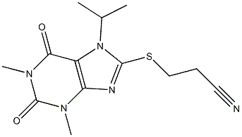 3-[(7-isopropyl-1,3-dimethyl-2,6-dioxo-2,3,6,7-tetrahydro-1H-purin-8-yl)sulfanyl]propanenitrile Struktur