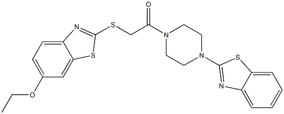 2-({2-[4-(1,3-benzothiazol-2-yl)-1-piperazinyl]-2-oxoethyl}sulfanyl)-1,3-benzothiazol-6-yl ethyl ether Struktur