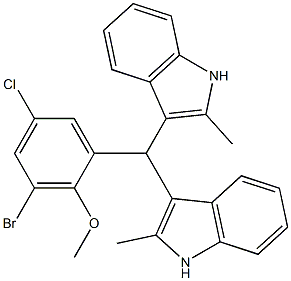 3-[(3-bromo-5-chloro-2-methoxyphenyl)(2-methyl-1H-indol-3-yl)methyl]-2-methyl-1H-indole Struktur