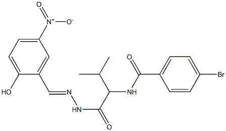 4-bromo-N-{1-[(2-{2-hydroxy-5-nitrobenzylidene}hydrazino)carbonyl]-2-methylpropyl}benzamide Struktur