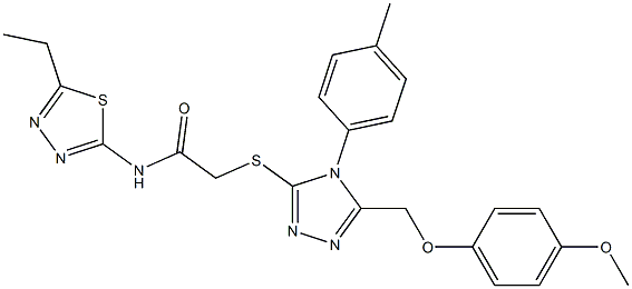 N-(5-ethyl-1,3,4-thiadiazol-2-yl)-2-{[5-[(4-methoxyphenoxy)methyl]-4-(4-methylphenyl)-4H-1,2,4-triazol-3-yl]sulfanyl}acetamide Struktur