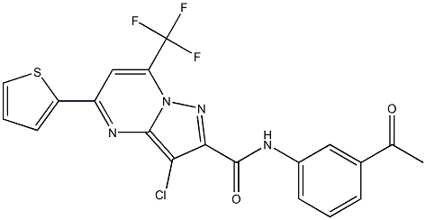 N-(3-acetylphenyl)-3-chloro-5-(2-thienyl)-7-(trifluoromethyl)pyrazolo[1,5-a]pyrimidine-2-carboxamide Struktur