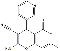 2-amino-7-methyl-5-oxo-4-(3-pyridinyl)-4H,5H-pyrano[4,3-b]pyran-3-carbonitrile Struktur