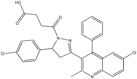 4-[3-(6-chloro-2-methyl-4-phenyl-3-quinolinyl)-5-(4-chlorophenyl)-4,5-dihydro-1H-pyrazol-1-yl]-4-oxobutanoic acid Struktur