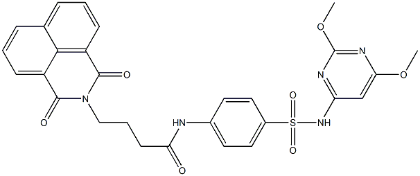 N-(4-{[(2,6-dimethoxy-4-pyrimidinyl)amino]sulfonyl}phenyl)-4-(1,3-dioxo-1H-benzo[de]isoquinolin-2(3H)-yl)butanamide Struktur