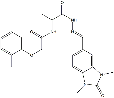 N-(2-{2-[(1,3-dimethyl-2-oxo-2,3-dihydro-1H-benzimidazol-5-yl)methylene]hydrazino}-1-methyl-2-oxoethyl)-2-(2-methylphenoxy)acetamide Struktur