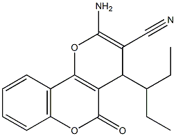 2-amino-4-(1-ethylpropyl)-5-oxo-4H,5H-pyrano[3,2-c]chromene-3-carbonitrile Struktur